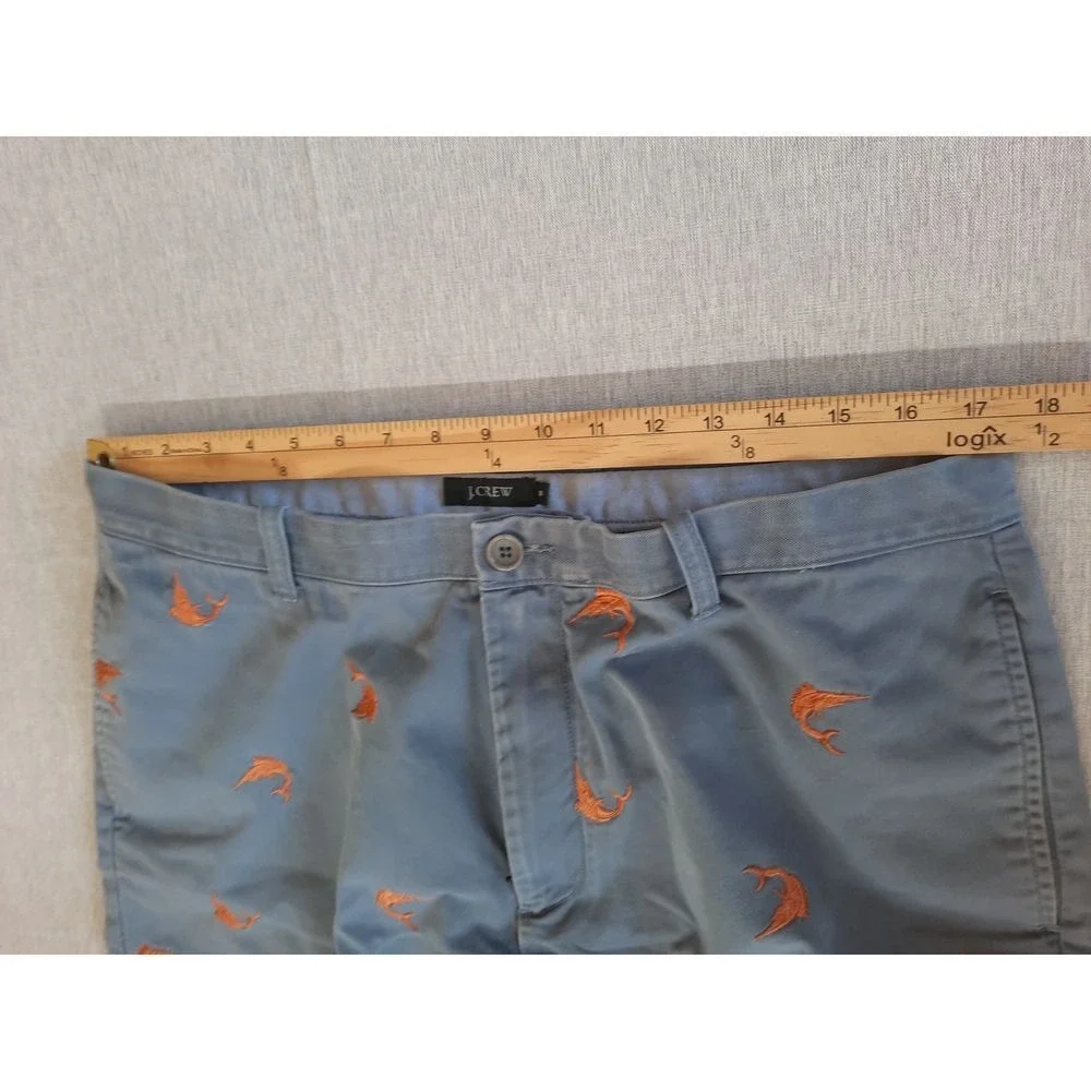 J. Crew Mens 36 Embroidery Animal Fish Logo Allover Flat Front Short Pure Cotton